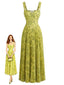 Robe Vert Breteilles Imprimé Floral Plissé Années 1930