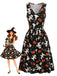 Robe noire d’Halloween à imprimé fantôme et citrouille années 1940
