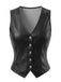 Gilet court noir en similicuir PU à col V et boutons années 1970