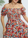 [Grande Taille] Robe à Col Carré avec Volants et Imprimé Floral Années 1940