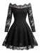 Robe noire à épaules dénudées, dentelle fleurie et effet illusion années 1950