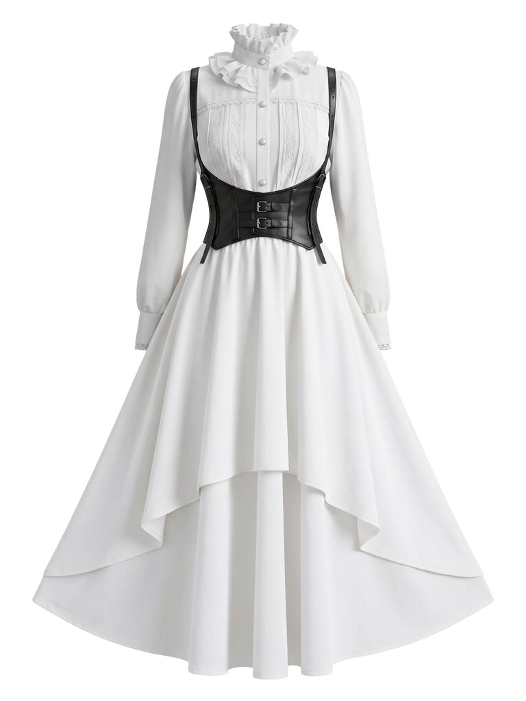 Ensemble 3PCS costume Renaissance victorien gothique à corset volanté années 1950