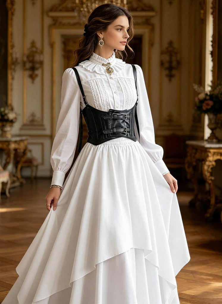 Ensemble 3PCS costume Renaissance victorien gothique à corset volanté années 1950
