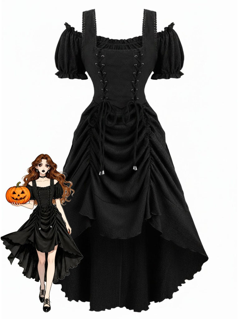 Robe Victorian Corset Dentelle Up Gothique Maxi Années 1980