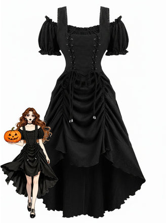 Robe Victorian Corset Dentelle Up Gothique Maxi Années 1980