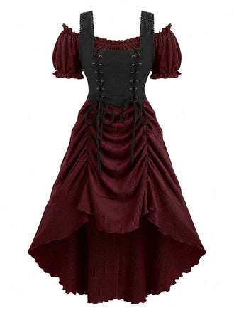 Robe Victorian Rouge Corset Dentelle Gothique Années 1980