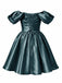 Robe mini princesse bleu royal en satin à manches bouffantes Années 1950
