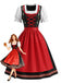 Ensemble 2 pièces rouge avec robe à broderie florale ethnique et tablier années 1950