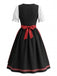 Ensemble 2 pièces rouge avec robe à broderie florale ethnique et tablier années 1950