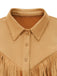 Veste western kaki en daim à revers et franges années 1970