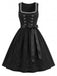 Ensemble 2PCS noir avec robe à col carré et tablier floral brodé Années 1950