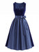 2PCS Robe Marine Bleu Col Carré Velours et Tablier Années 1950