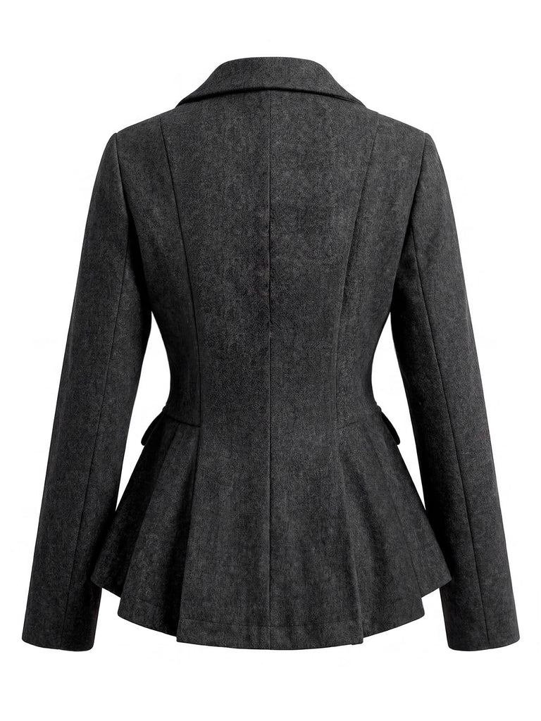 Veste ajustée gris foncé à basque et double boutonnage années 1950