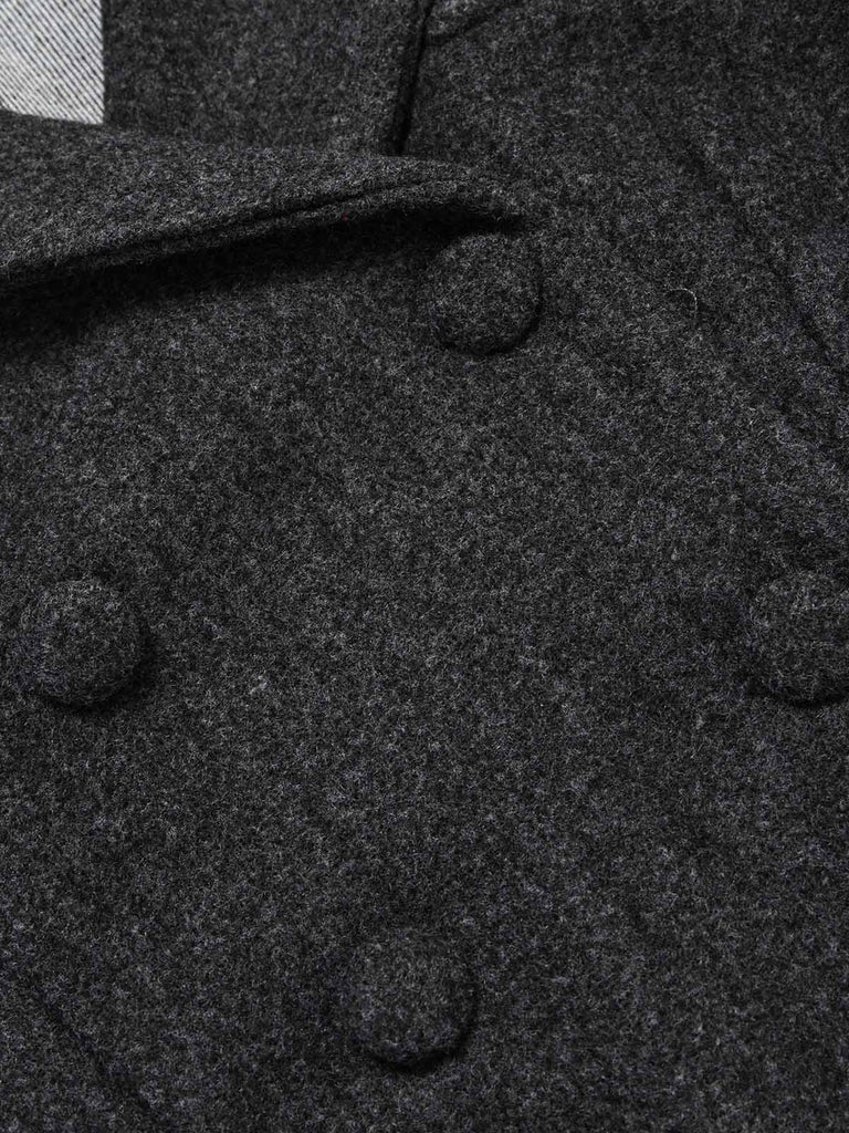 Veste ajustée gris foncé à basque et double boutonnage années 1950