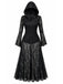 Robe longue gothique noire en dentelle à capuche et manches cloche années 1980