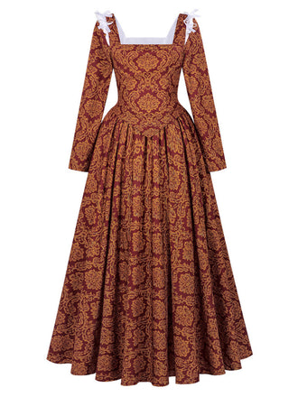 Robe de reine Renaissance Borgia marron clair de style médiéval années 1970