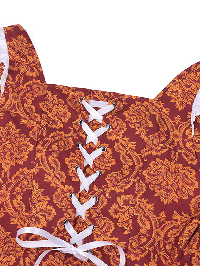 Robe de reine Renaissance Borgia marron clair de style médiéval années 1970