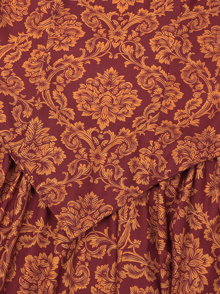Robe de reine Renaissance Borgia marron clair de style médiéval années 1970