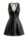 Robe évasée en cuir PU à col V et dos ajouré années 1960