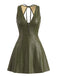 Robe évasée en cuir PU à col V et dos ajouré années 1960