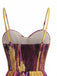 Robe maxi plissée violette et jaune à motif abstrait floral et feuillage Années 1970