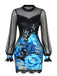 Robe courte à fleurs avec bordure en dentelle et manches lanternes années 1960
