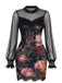 Robe courte à fleurs avec bordure en dentelle et manches lanternes années 1960