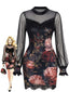 Robe courte motif floral manches ballon et finitions dentelle années 60