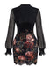 Robe courte à fleurs avec bordure en dentelle et manches lanternes années 1960