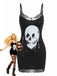 Robe Noir Halloween Gothique Imprimé Tête de Mort Années 1960