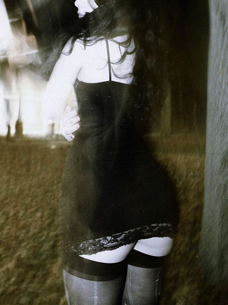Robe Noir Halloween Gothique Imprimé Tête de Mort Années 1960