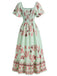 Robe bohème florale à col carré et manches papillon Années 1970