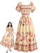 Robe bohème florale à col carré et manches papillon Années 1970