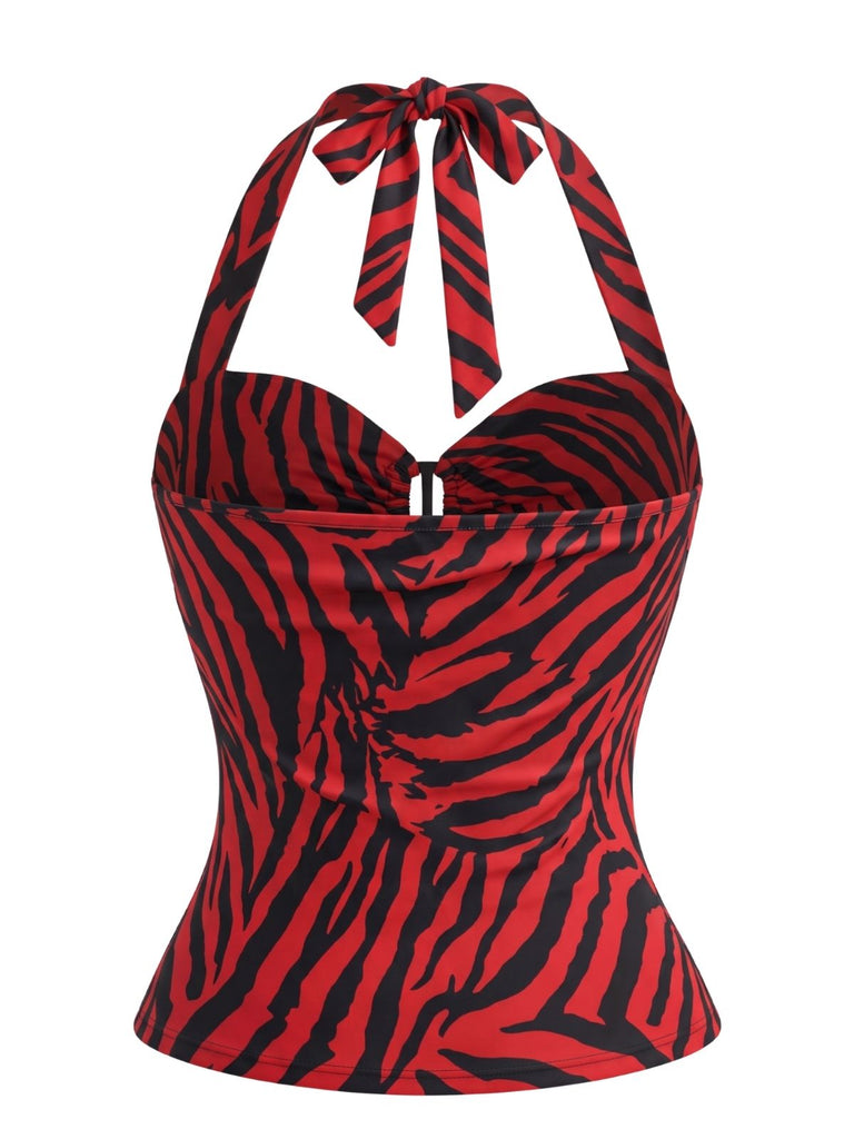 Haut rouge dos nu inspiré de Nikki à motif zèbre années 1970