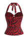 Haut rouge dos nu inspiré de Nikki à motif zèbre années 1970