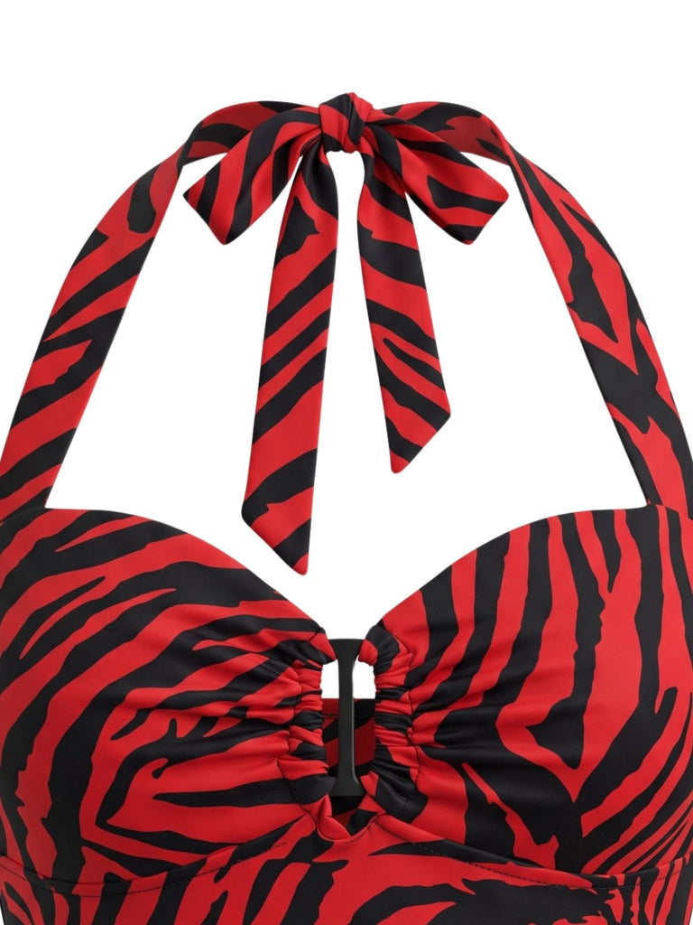 Haut rouge dos nu inspiré de Nikki à motif zèbre années 1970