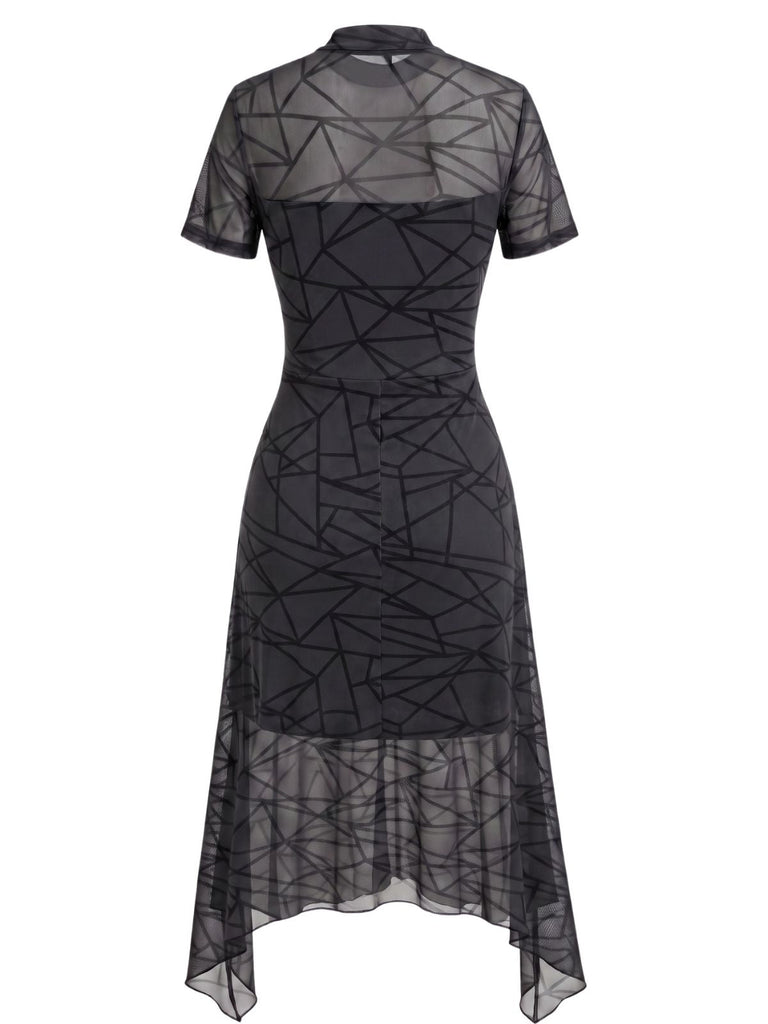 Robe gothique noire en tulle à toile d’araignée et empiècements années 1940
