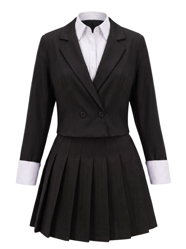 Ensemble deux pièces uni, blazer court et jupe plissée années 1960 - 5
