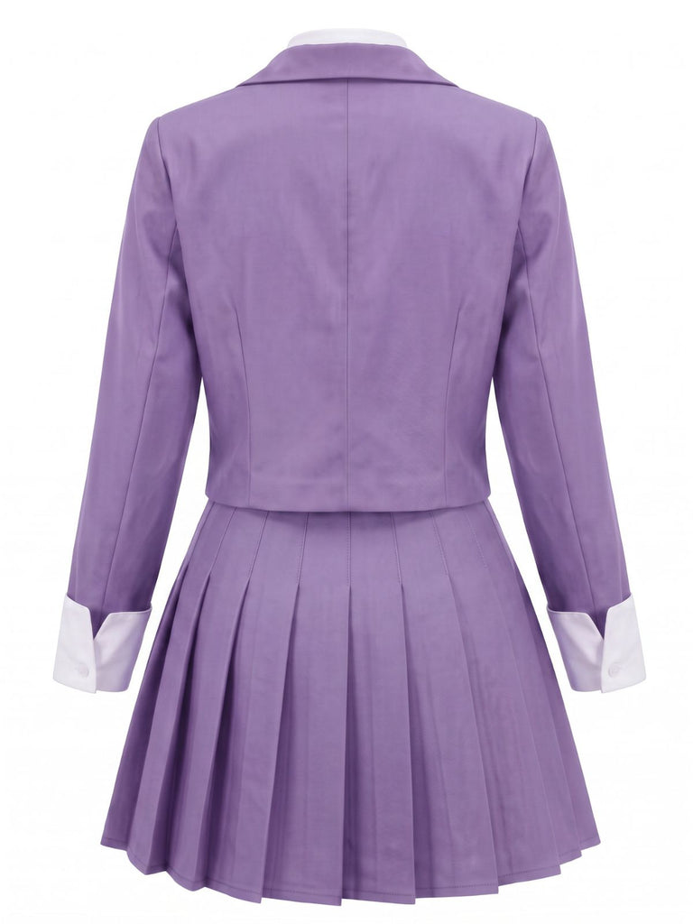 Ensemble deux pièces uni, blazer court et jupe plissée années 1960 - 4