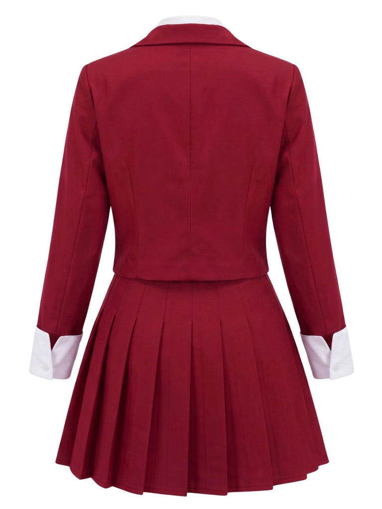 Ensemble deux pièces uni, blazer court et jupe plissée années 1960 - 2