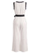 Combinaison blanche sans manches à col V, dentelle et ceinture années 1950 - 2