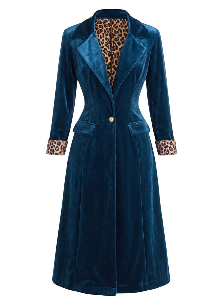Manteau long en velours à col à revers et imprimé léopard Années 1950 - 1