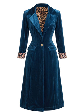 Manteau long en velours à col à revers et imprimé léopard Années 1950 - 1