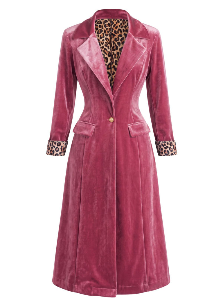 Manteau long en velours à col à revers et imprimé léopard Années 1950 - 5