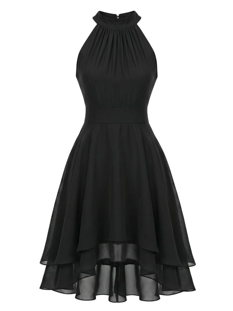 Robe Halter Sans Manches Irregular Ourlet Volant Mousseline Années 1940