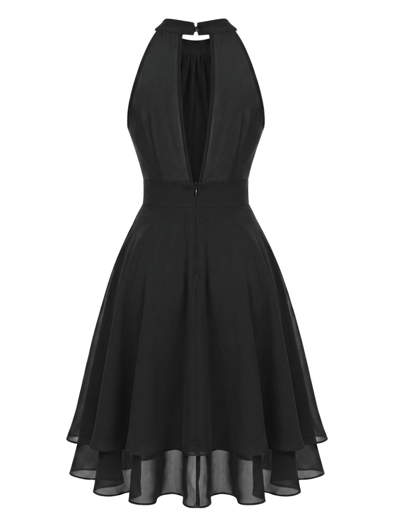 Robe Halter Sans Manches Irregular Ourlet Volant Mousseline Années 1940