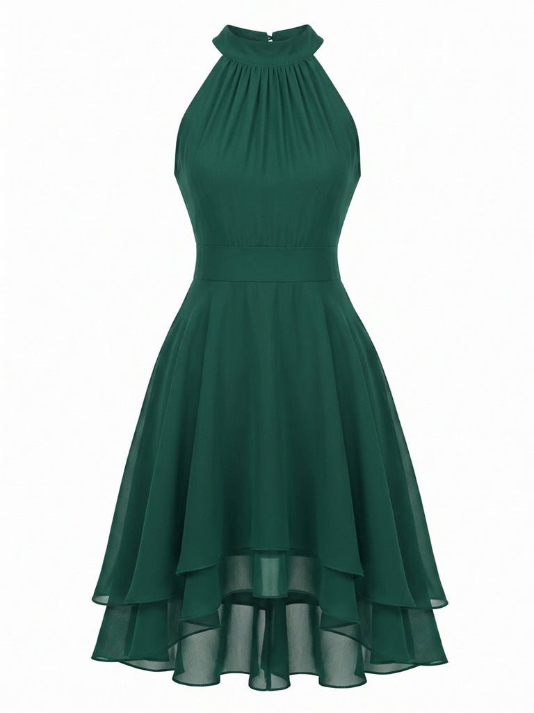 Robe Halter Sans Manches Irregular Ourlet Volant Mousseline Années 1940