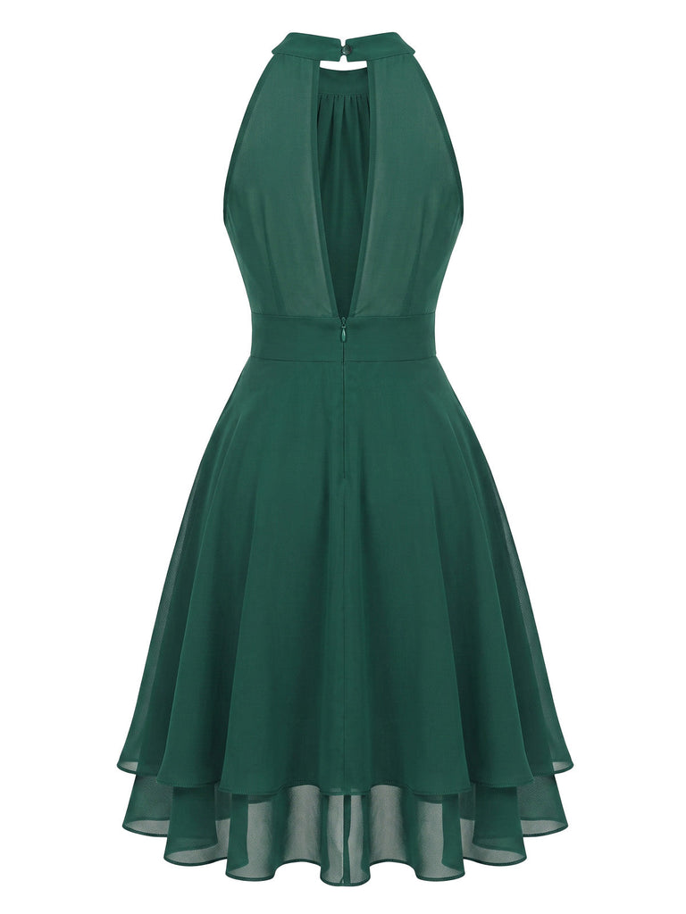 Robe Halter Sans Manches Irregular Ourlet Volant Mousseline Années 1940