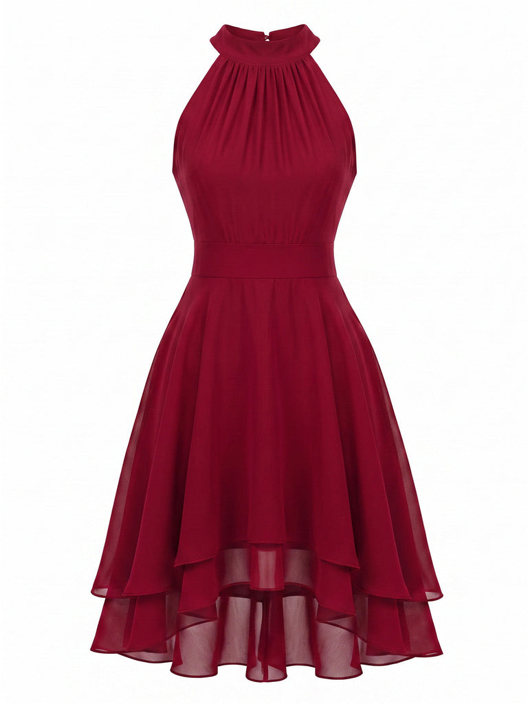 Robe Halter Sans Manches Irregular Ourlet Volant Mousseline Années 1940