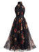 Robe Floral Halter Tulle Dos Nu Maxi Années 1940